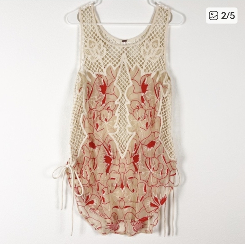 Free People Sheer Crochet Meadow Festival Top Size Medium - Picture 2 of 5